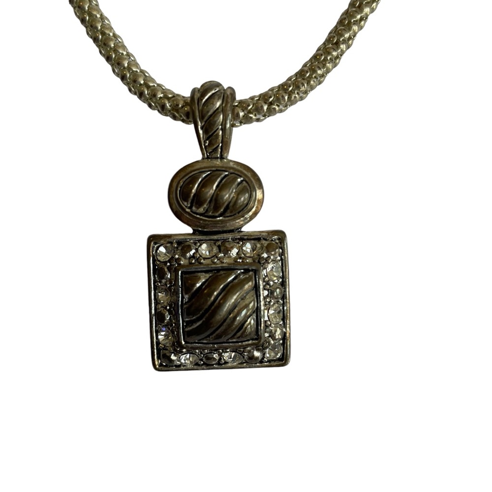 Vintage jewelry Silver-toned Square Pendant Necklace/Earring & extra necklace